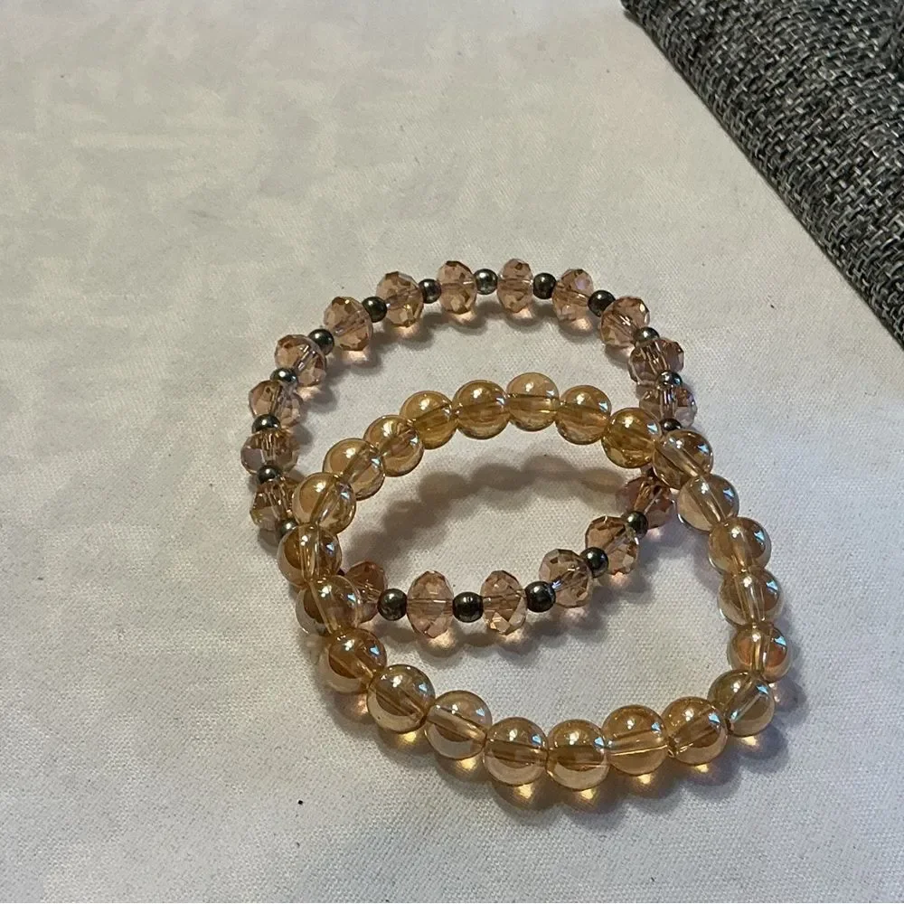 Peachy-Pink Beaded Bracelets in a Set of 2